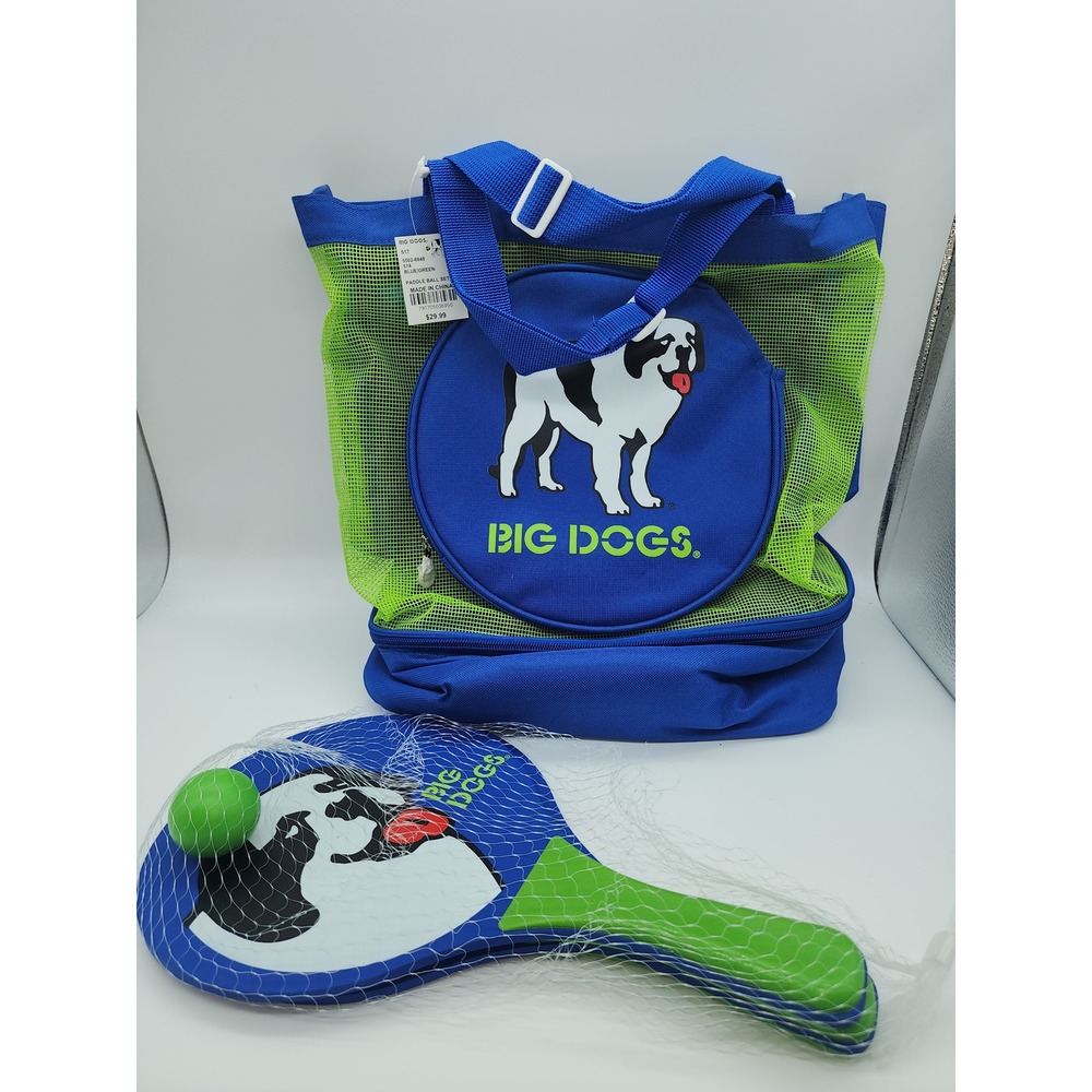 Big Dogs Paddle Ball Set with Insulated Cooler Tote Bag Blue Green New with Tags